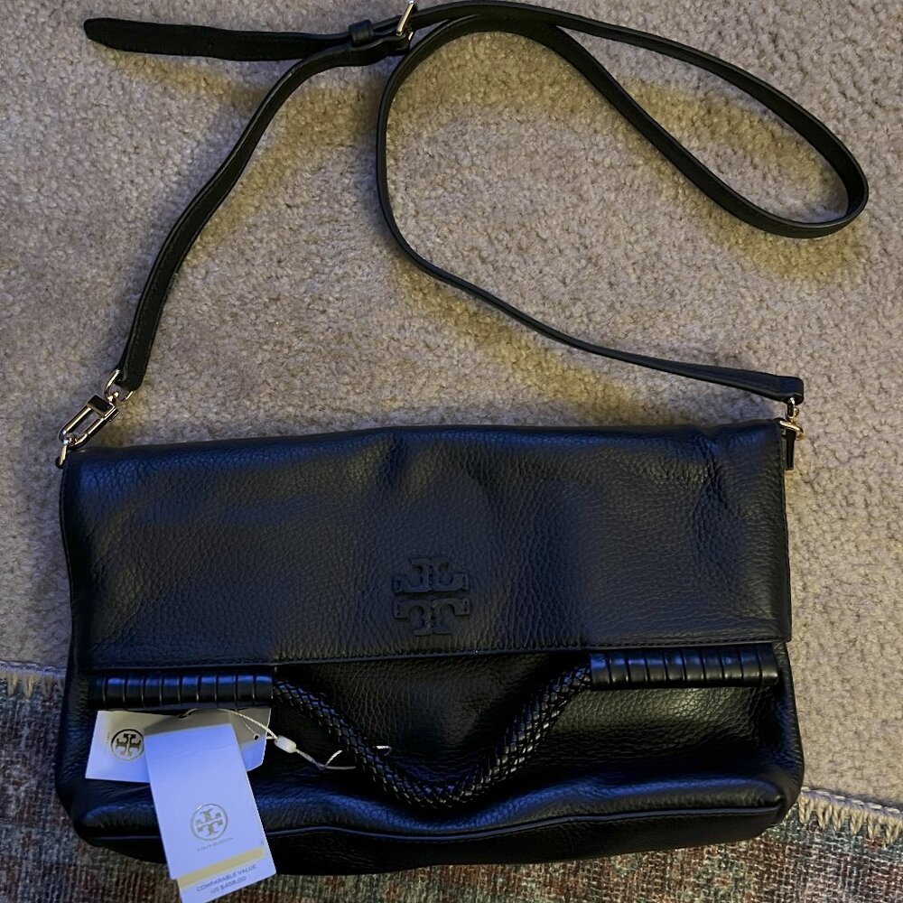 NWT - Tory Burch Taylor Convertible Fold Over Cross Body Purse in Black